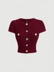 SHEIN MOD Black Metal Button Short Sleeve T-Shirt,Back To School Clothes - Image 2