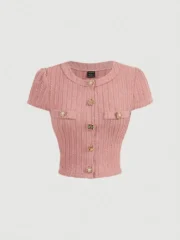 SHEIN MOD Black Metal Button Short Sleeve T-Shirt,Back To School Clothes