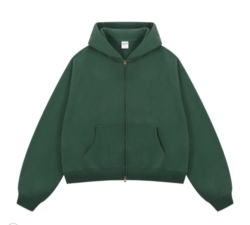 Relaxed Fit Zip-Front Hoodie with Kangaroo Pockets ‘Green’